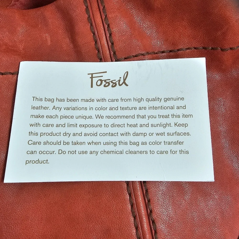 Fossil Long Live Vintage Hobo Burnt Orange Leather Brass Studded
